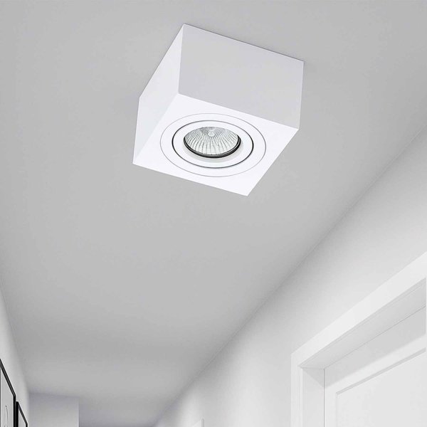 Spot de surface carré orientable 9x9 cm blanc Linber, spot réglable au plafond